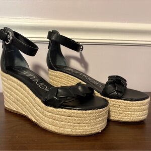 Calvin Klein Black and Tan Wedge Sandals